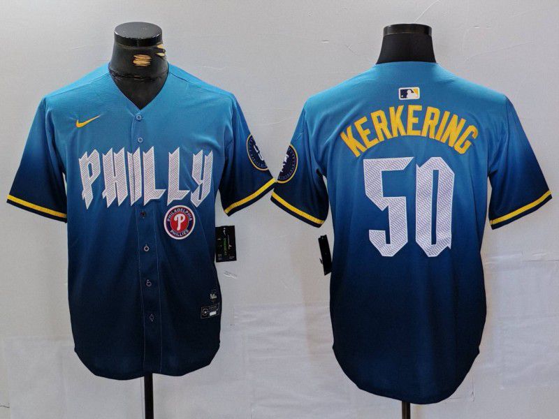 Men Philadelphia Phillies #50 Kerkering Blue City Edition Nike 2024 MLB Jersey style 5->philadelphia phillies->MLB Jersey